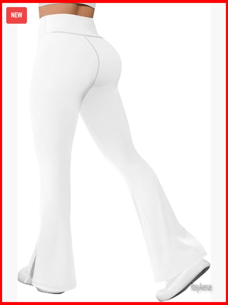 High Waisted Tummy Control Bootcut Yoga Pants With Split Hem Stretchy Nylon